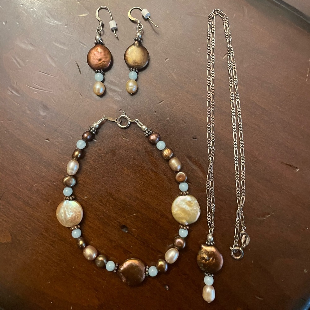 Fresh-water pearl jewelry set.